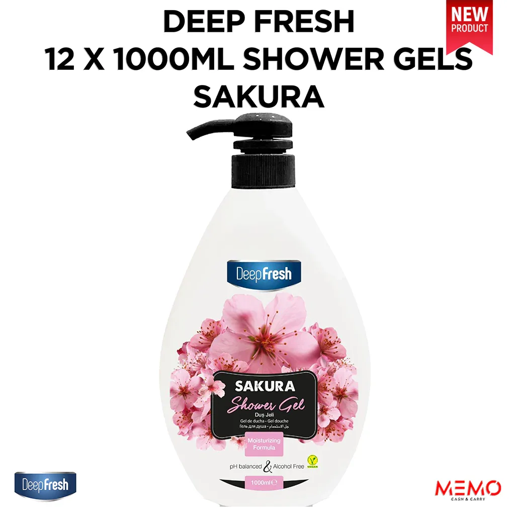 Deep Fresh Sakura Shower Gel — 12 x 1000ml cherry blossom fragrance body wash, premium everyday range, UK wholesale