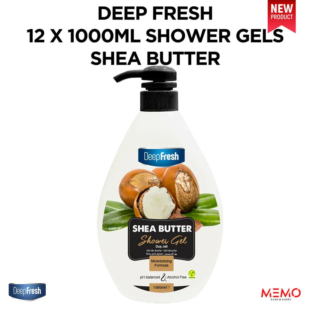 Shower gel in Shea fragrance, case of 12 x 1000ml bottles — wholesale bulk for UK businesses