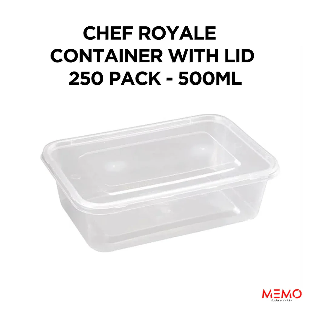Chef Royale 500ml Plastic Microwave Container with Lid — 250 pack case, leakproof takeaway container, UK wholesale for restaurants and takeaways