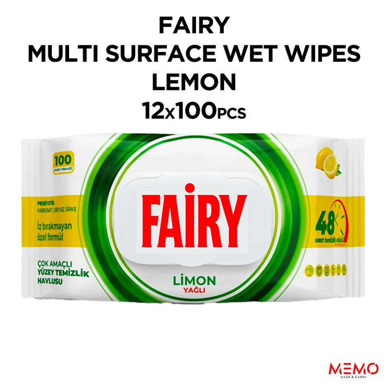 Fairy Multi Surface Wet Wipes Lemon – 12 Packs x 100 Wipes