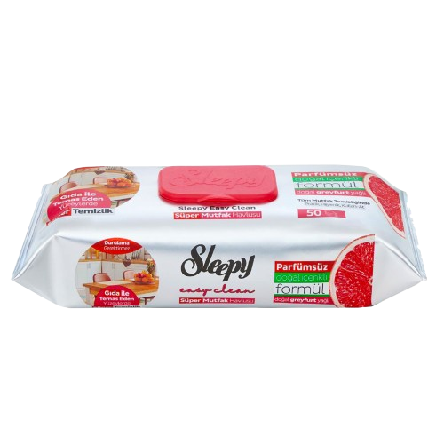 Sleepy Easy Clean Grapefruit Oil kitchen wet towels — 12 x 50 case, sharp citrus degreaser, UK wholesale