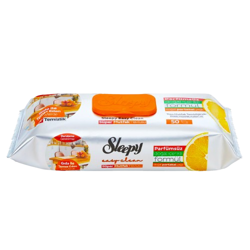 Sleepy Easy Clean Orange Oil kitchen wet towels — 12 x 50 case, citrus oil degreaser, UK wholesale