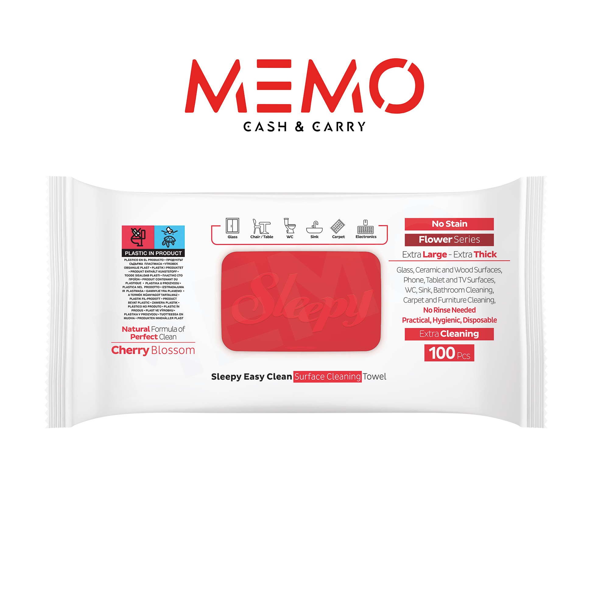 Sleepy Easy Clean Cherry Blossom Multi Surface Cleaning Wipes — 6 x 100 pcs case, sweet floral scent, UK wholesale