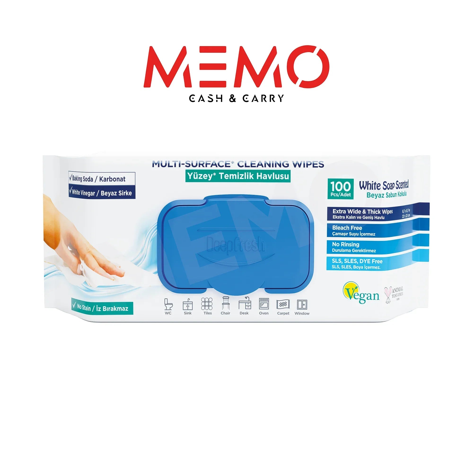 Deep Fresh White Soap Multi Surface Cleaning Wipes — 12 x 100 pcs case, fresh soap scent for commercial cleaning, UK wholesale