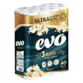 EVO Luxury 3-Ply Toilet Rolls — 40 rolls case, premium soft tissue, UK wholesale for offices and small hospitality sites