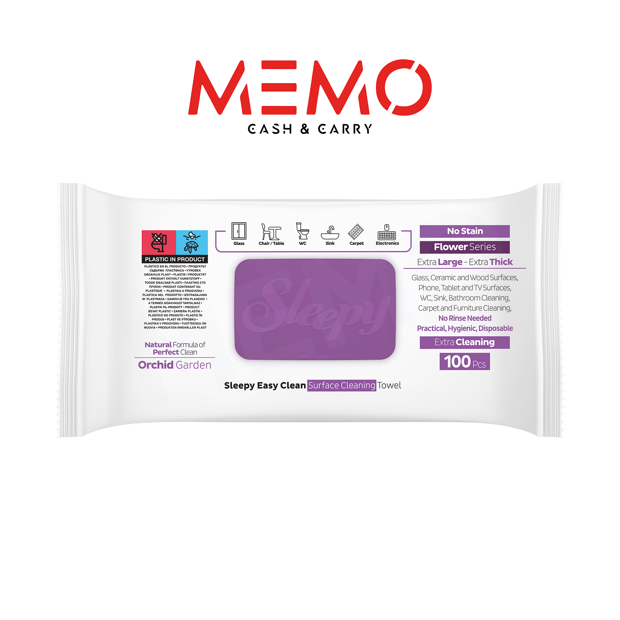 Sleepy Easy Clean Orchid Garden Multi Surface Cleaning Wipes — 6 x 100 pcs case, floral orchid scent, UK wholesale household cleaning