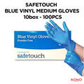 Safetouch Blue Vinyl Powder-Free Disposable Gloves Medium — 10 x 100 pcs case, food-safe and medical-grade, UK wholesale