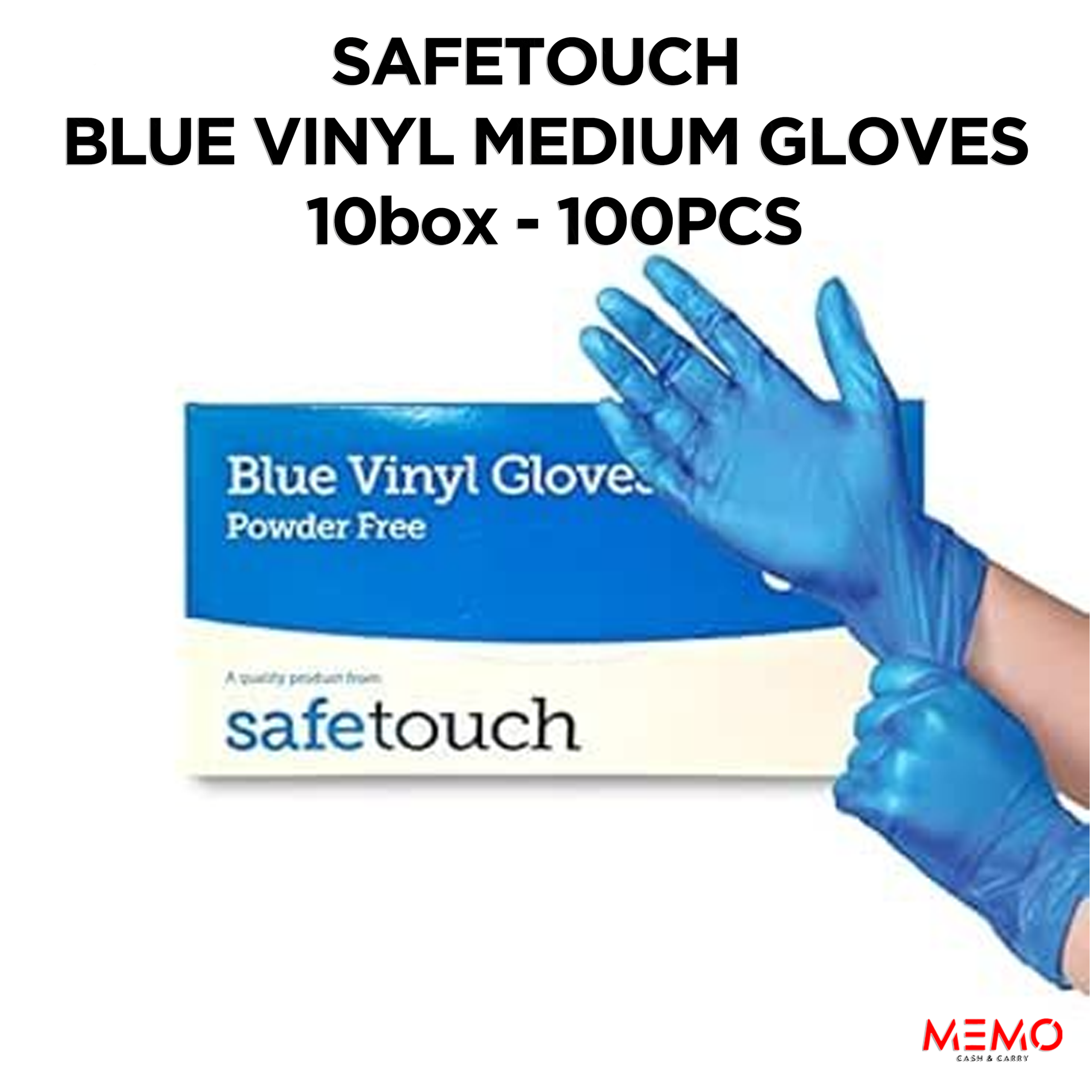 Safetouch Blue Vinyl Powder-Free Disposable Gloves Medium — 10 x 100 pcs case, food-safe and medical-grade, UK wholesale