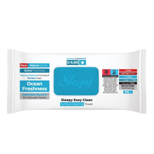 Sleepy Easy Clean Ocean Freshness multi surface wipes — 6 x 100 case, crisp marine scent, UK wholesale