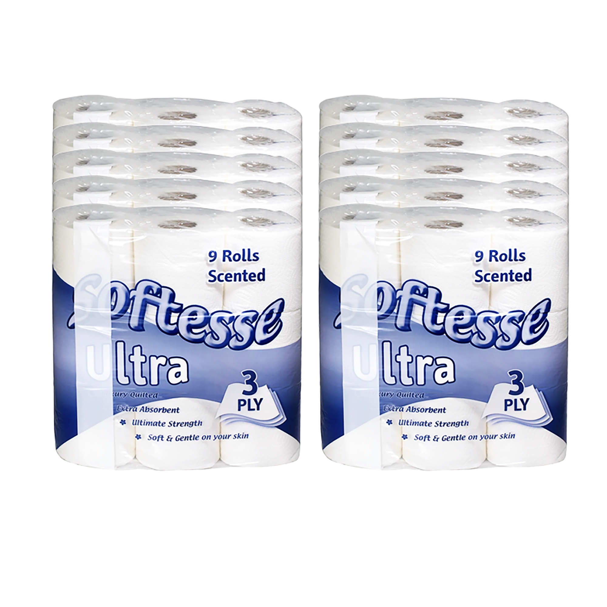Softesse 3-Ply Classic Toilet Rolls — 90 rolls bulk case, premium soft tissue for retail and washrooms, UK wholesale
