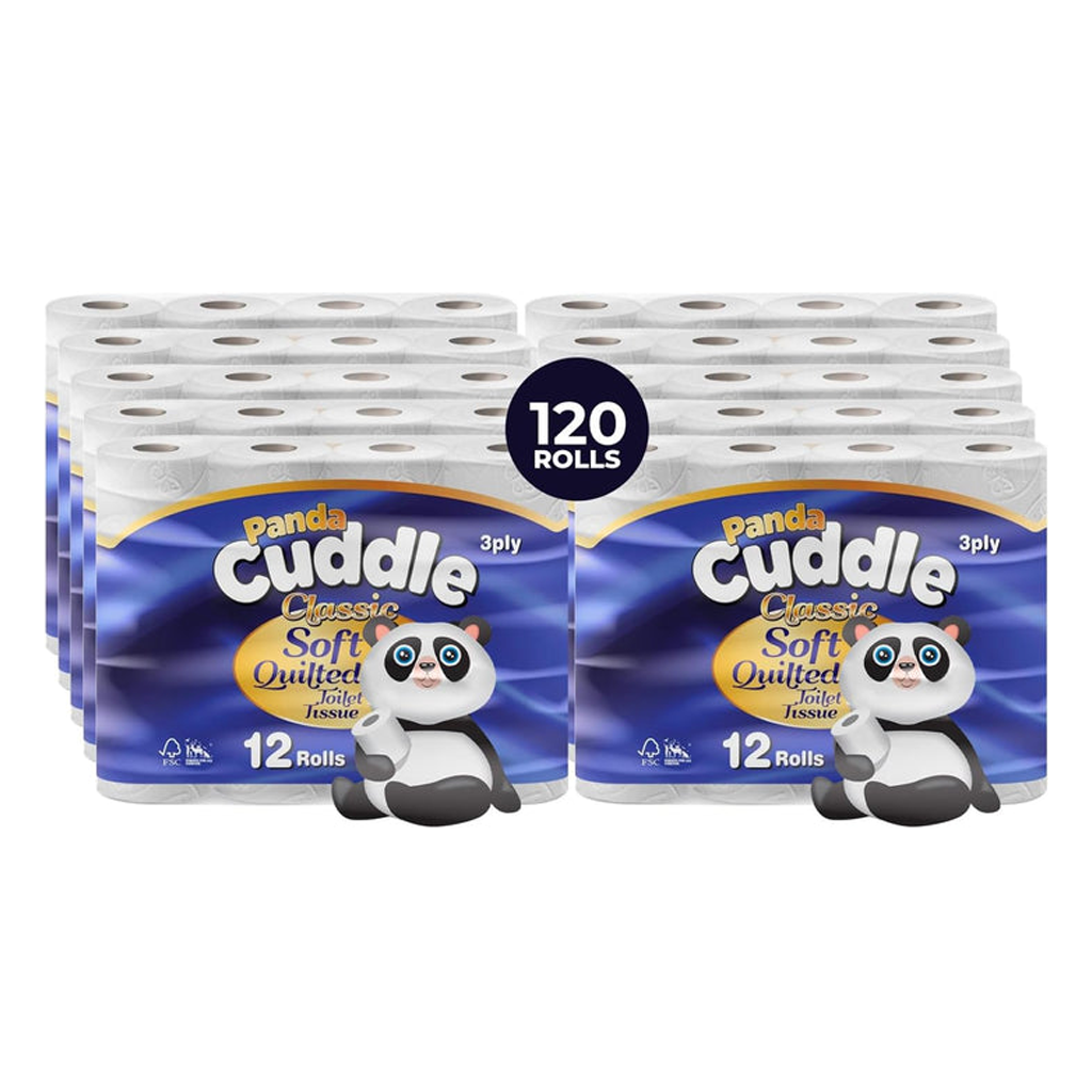 Panda Cuddle 3-Ply Classic Toilet Rolls — 120 rolls bulk case, soft 3-ply tissue, UK wholesale for offices, cafes and hospitality